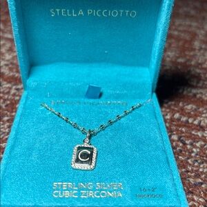 Stella Picciotto “C” necklace sterling silver cubic zirconia simple initial 16”